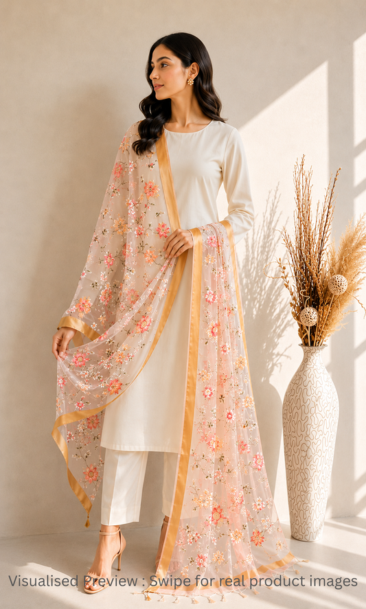 Organza Soft Fawn Kashidakari Dupatta