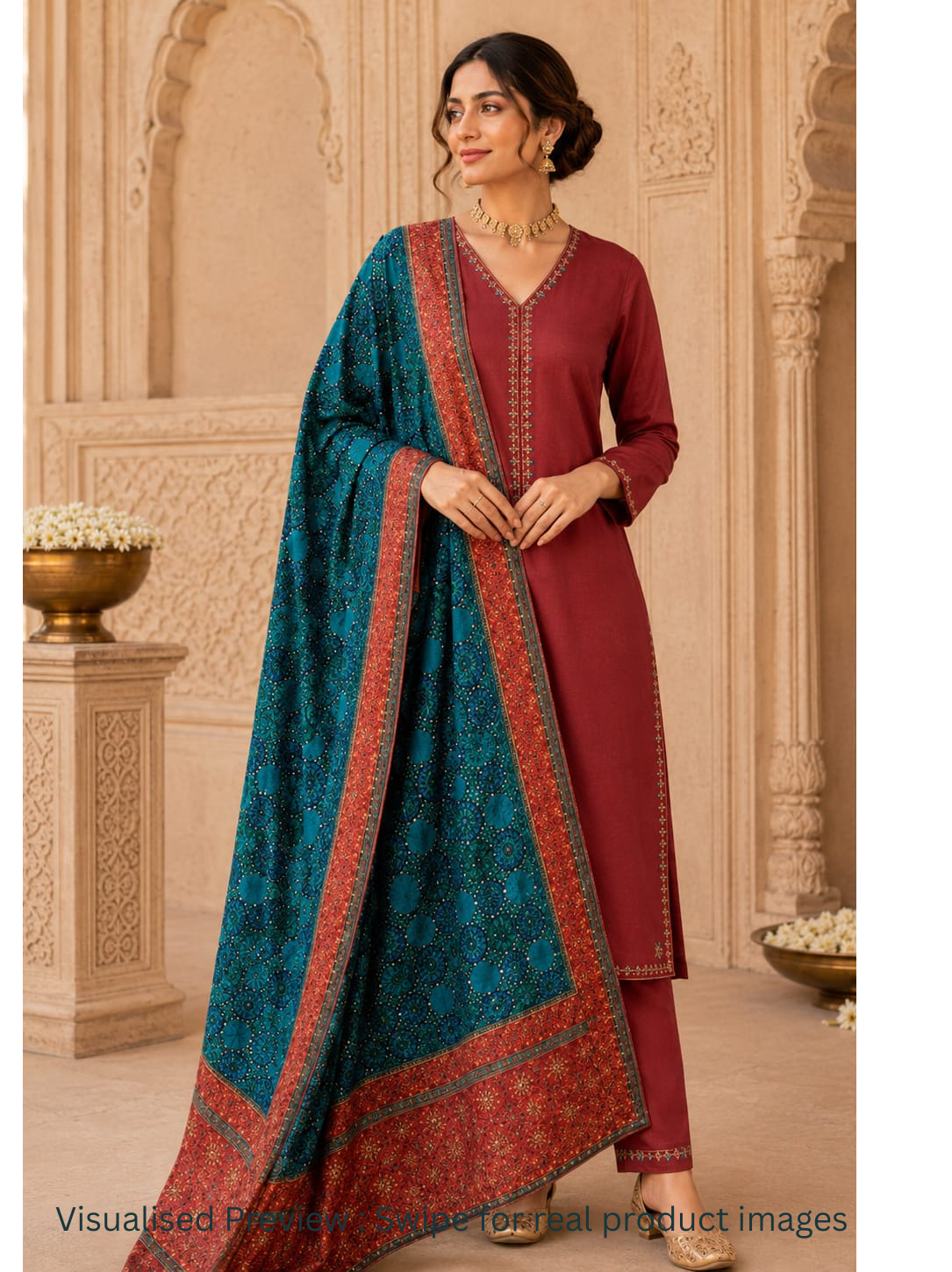 Viscose Dola Silk Position Print dupatta in Teal Blue