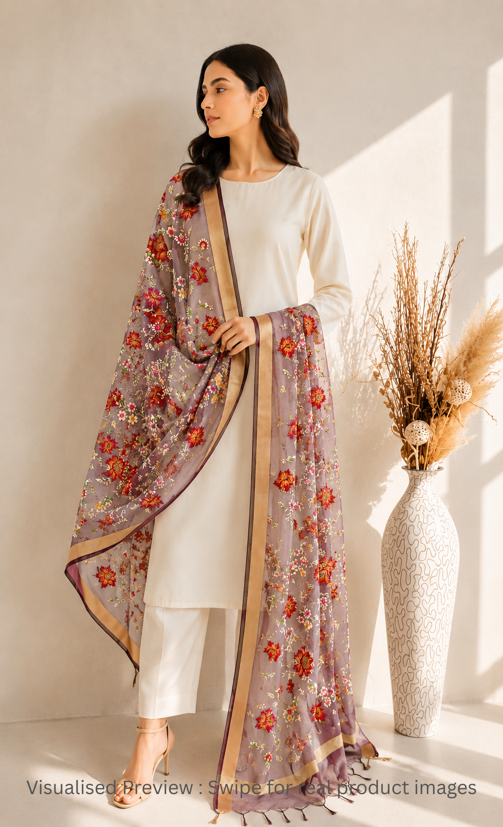 Organza Mauve Kashidakari Dupatta