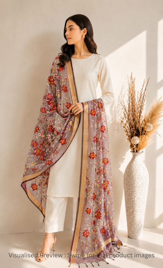 Organza Mauve Kashidakari Dupatta