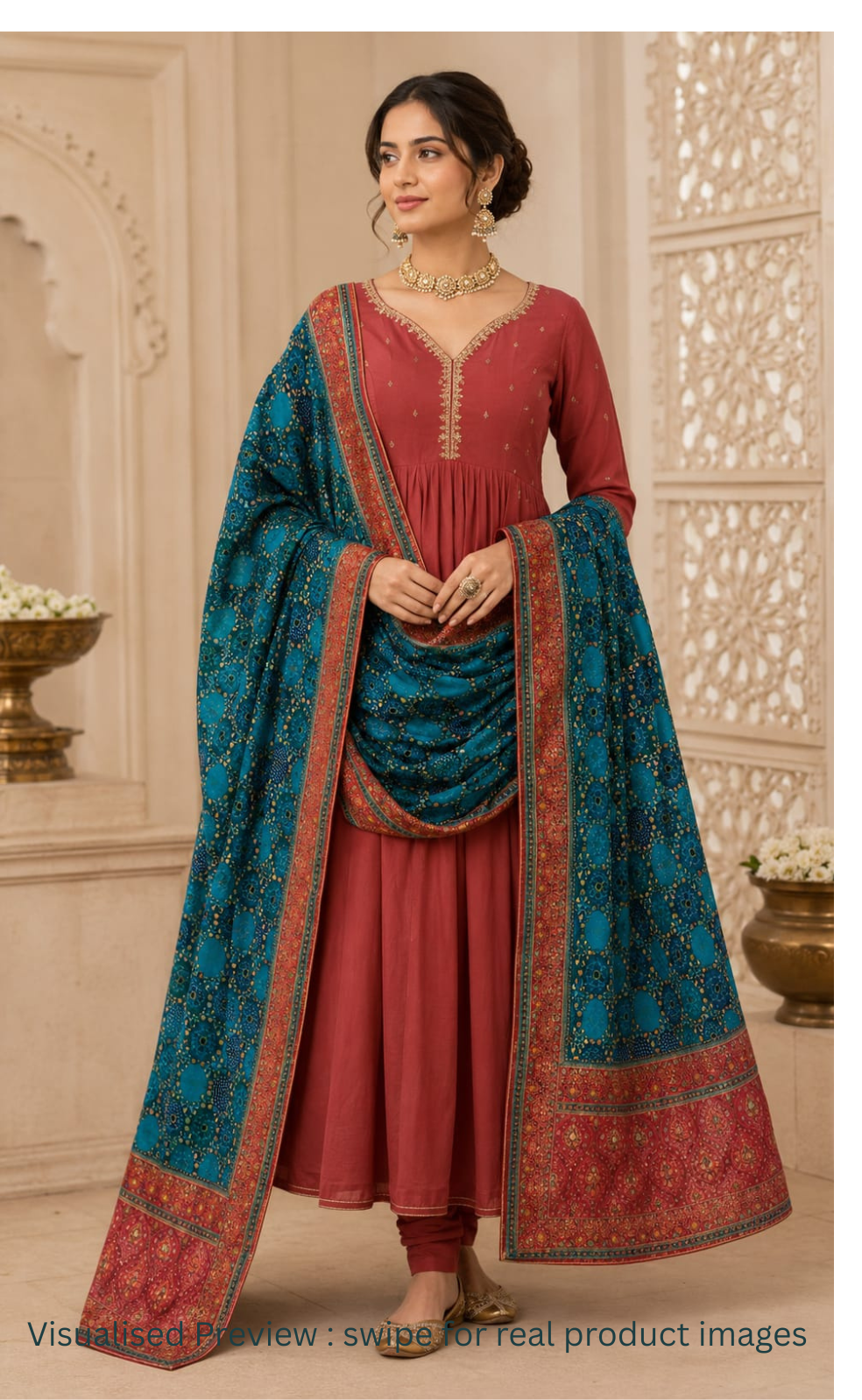 Viscose Dola Silk Position Print dupatta in Teal Blue