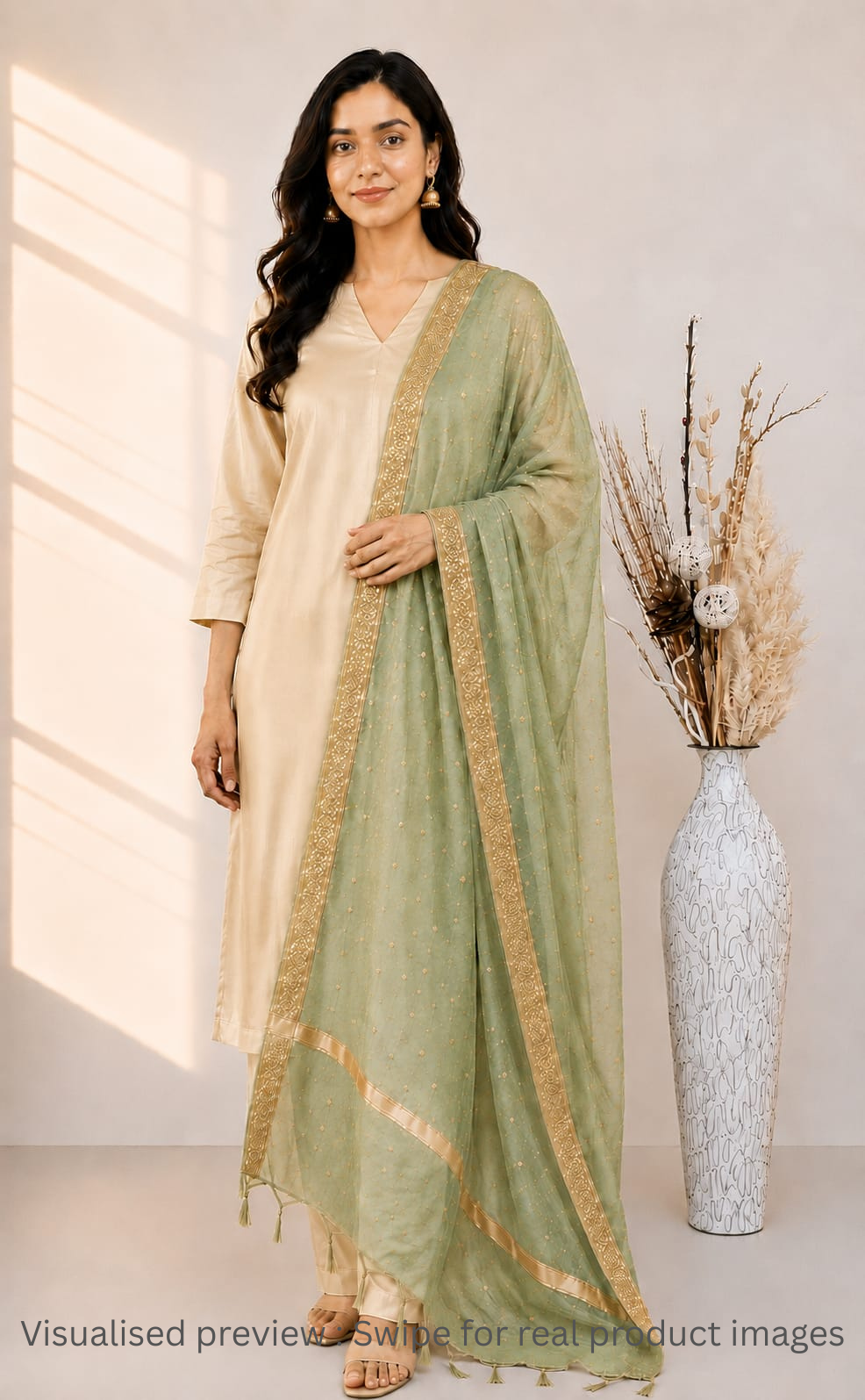 Chanderi Silk Mint Green Buti border Dupatta