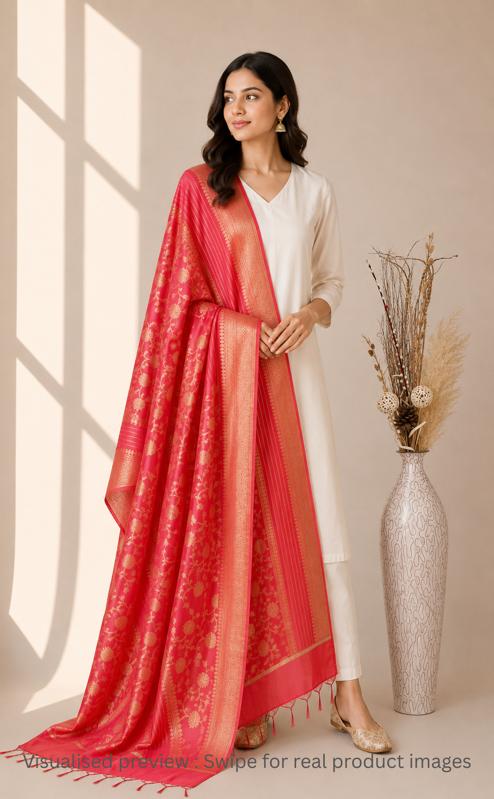 Banarasi Tapeta Silk Scarlet Red Dupatta