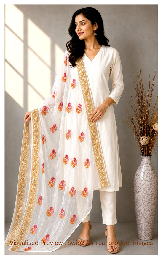 White Art Silk Buti design Dupatta with border
