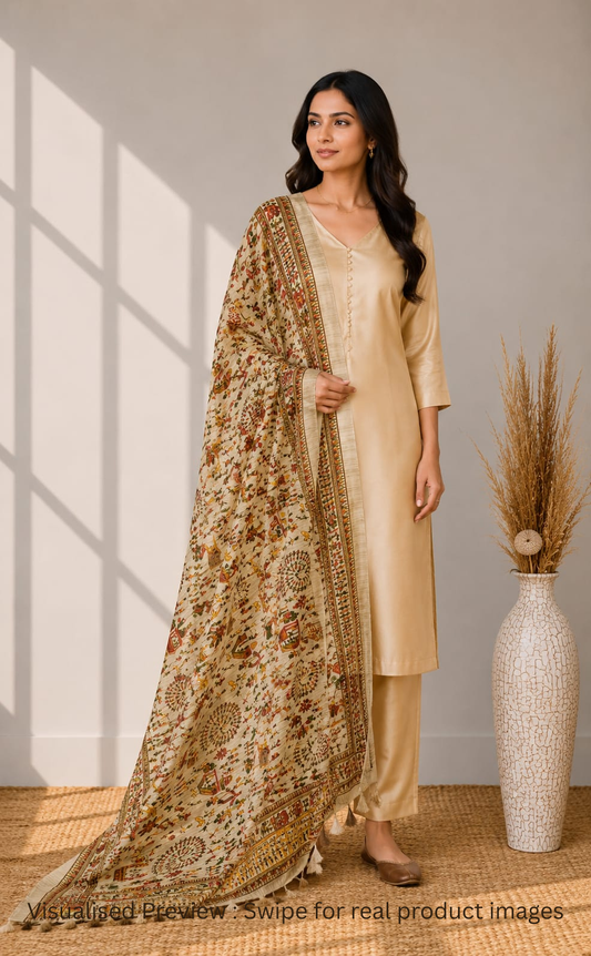 Off-White Warli Art Silk Dupatta