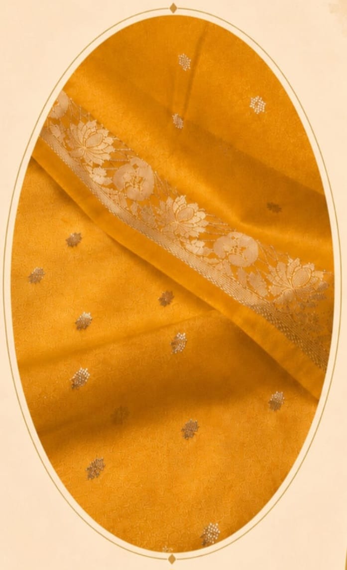 Chanderi Silk Amber Yellow Buti border Dupatta