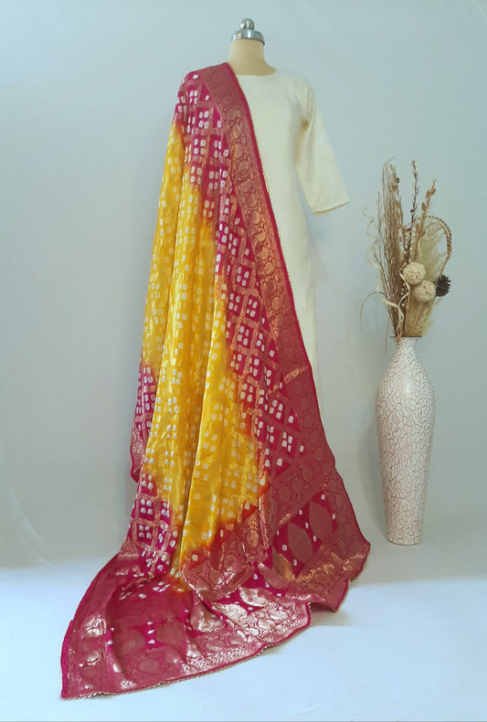 Pure Silk Gharchola Dupatta in Yellow and Pink