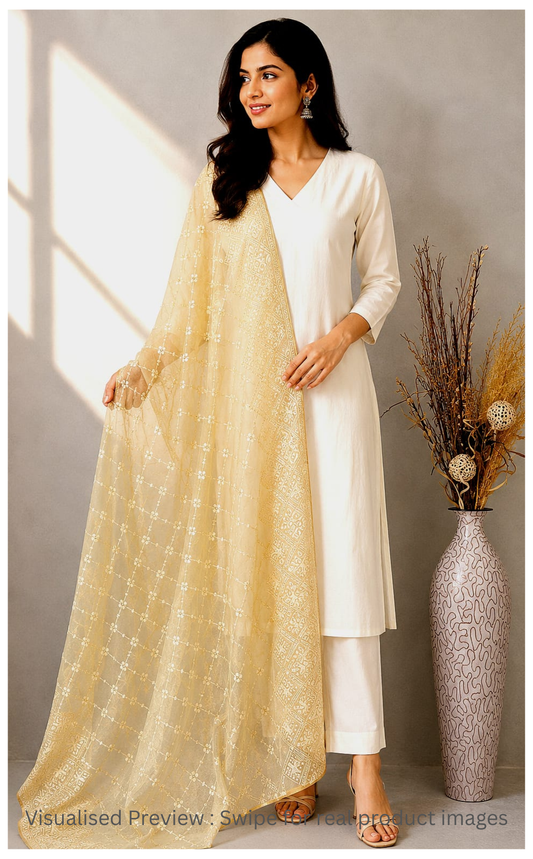 Tissue Corn Yellow Dupatta in Lakhnavi work