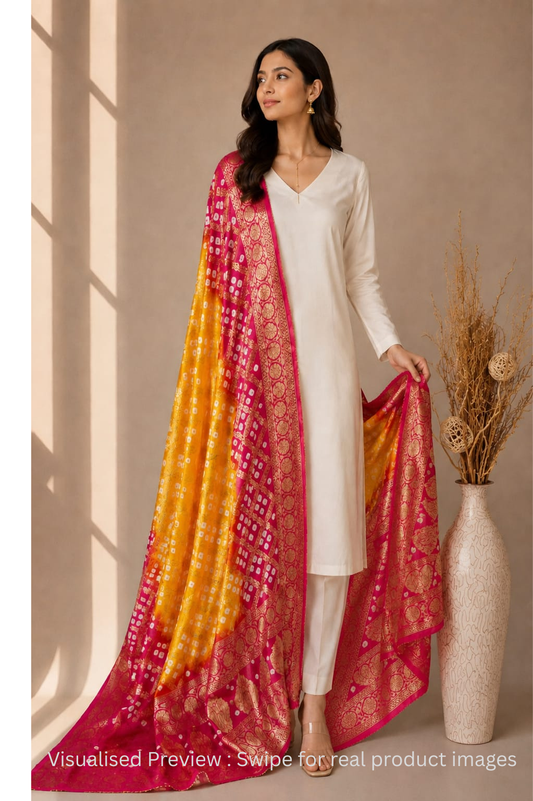 Pure Silk Gharchola Dupatta in Yellow and Pink