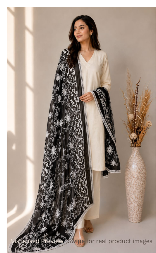 Chiffon Black Dupatta Karachi work inspired