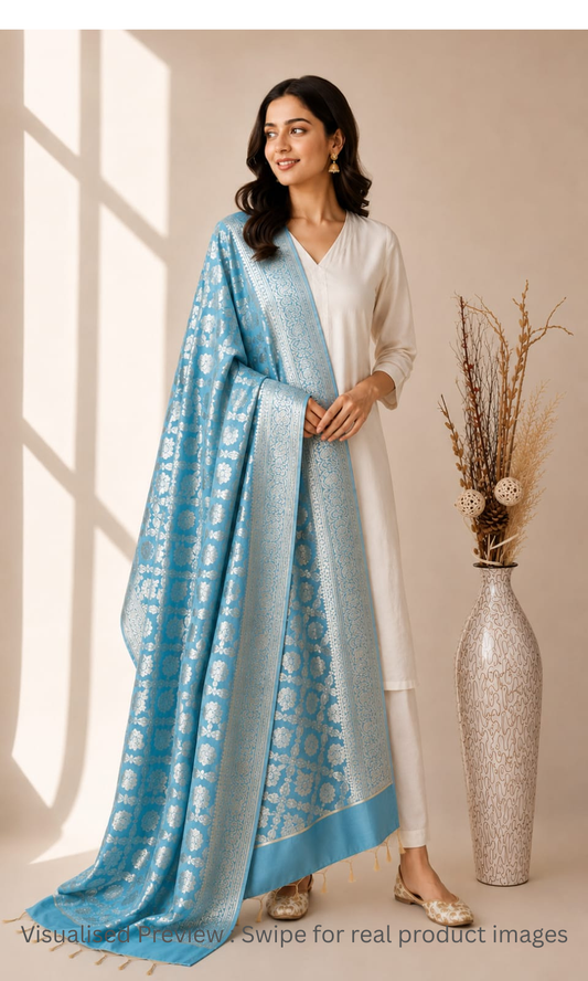 Banarasi Tapeta Silk Baby Blue Dupatta