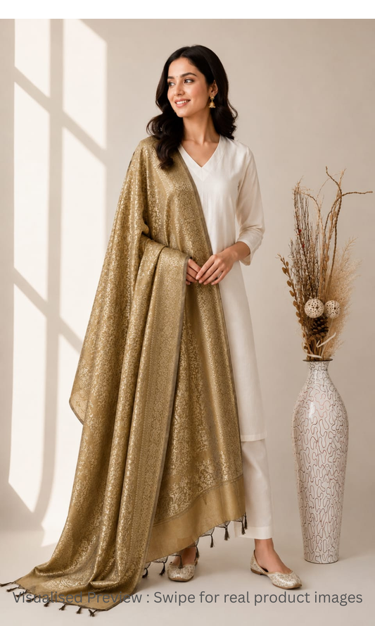 Banarasi Tapeta Silk Golden Dupatta.