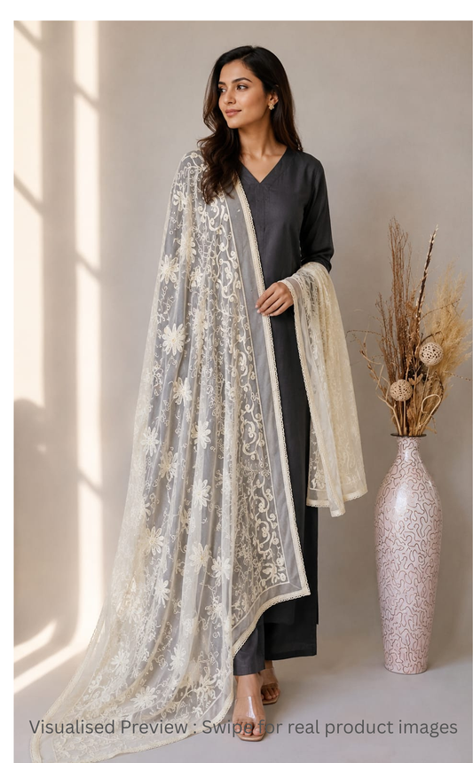 Chiffon Cream Dupatta Karachi work inspired